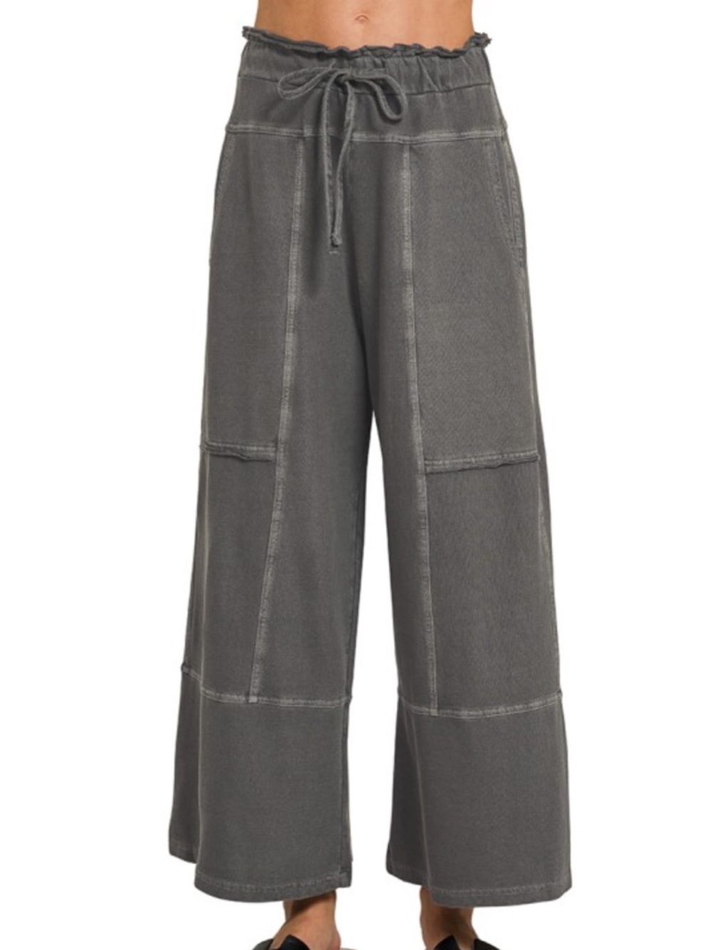 FRENCH TERRY WASHED EXPOSED-SEAM WIDE LEG
